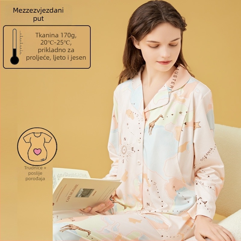 Set za dojenje i majčinstvo s kardiganskim stilom, Milk Silk, 100% poliester, dugi rukavi, hlače, proljeće i jesen