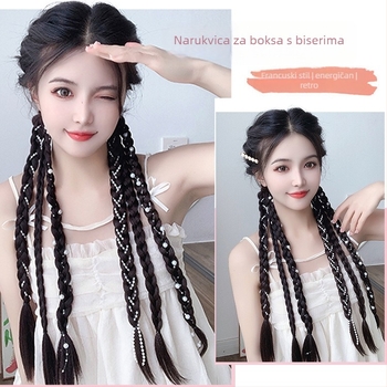 Boxing Braids ponytail wig s dvostrukim bisernim pletenicama — kosa u snopu, vlakno otporno na visoke temperature, nije za vruće bojanje, za žene