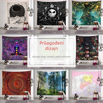 Zidni goblen – 100% poliester, digitalni toplinski prijenos, moderni minimalistički stil, pravokutni oblik, uzorak crtani/anime, prilagodljivo