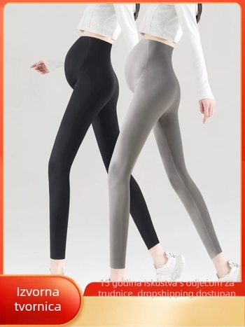 Bešivni trudnički leggingi za podršku trbuha, najlon-spandeks smjesa, srednja debljina, visoka elastičnost, uski kroj