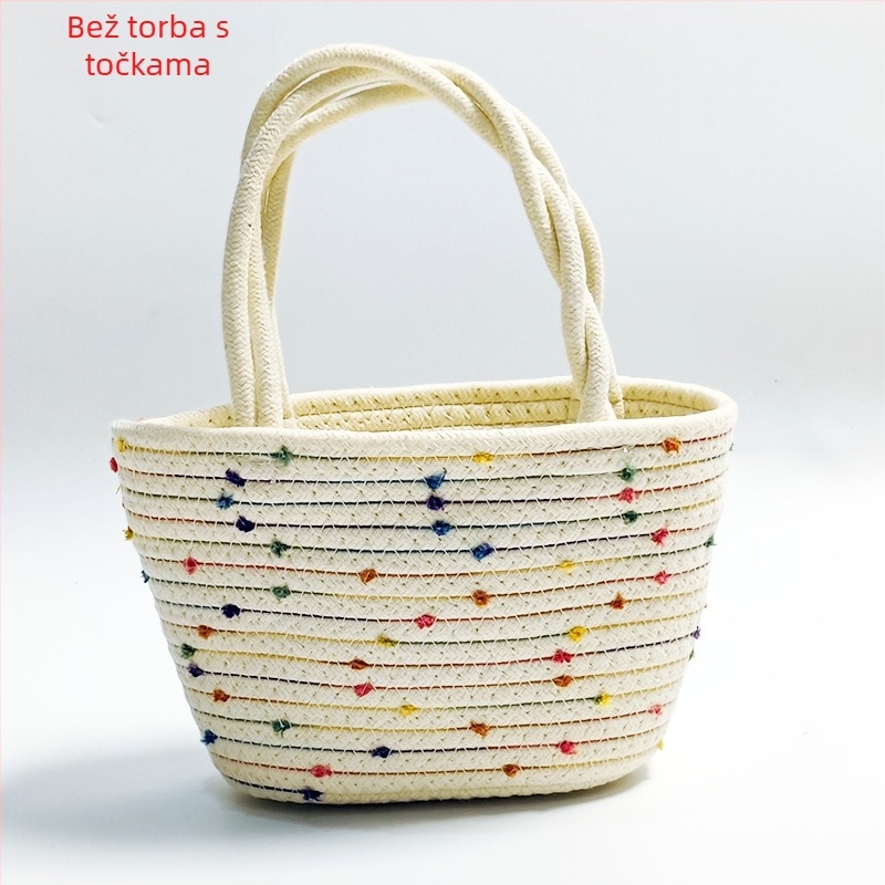 Ručna tkana pamuk tote torba, stil Cloud Bag, otvoreni vrh, oblik školjke, dvostruka naramenica, Sunny Day, proljeće 2024