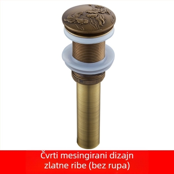 Antički odvod za umivaonik od čiste bakra s reljefnim uzorcima i pop-up mehanizmom