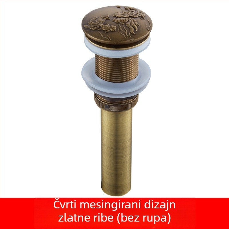 Antički odvod za umivaonik od čiste bakra s reljefnim uzorcima i pop-up mehanizmom