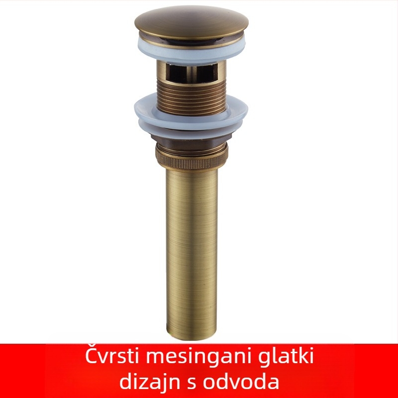 Antički odvod za umivaonik od čiste bakra s reljefnim uzorcima i pop-up mehanizmom