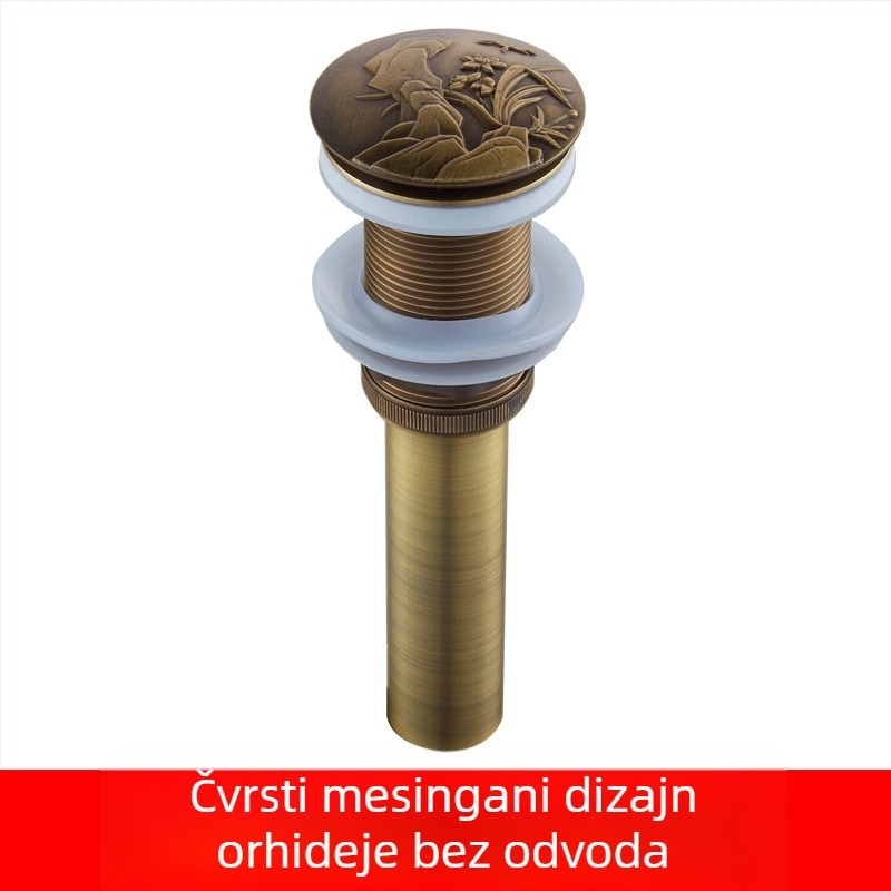 Antički odvod za umivaonik od čiste bakra s reljefnim uzorcima i pop-up mehanizmom
