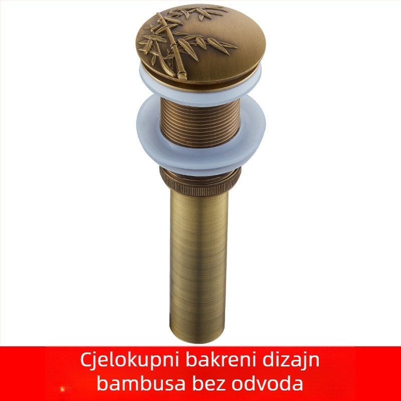 Antički odvod za umivaonik od čiste bakra s reljefnim uzorcima i pop-up mehanizmom