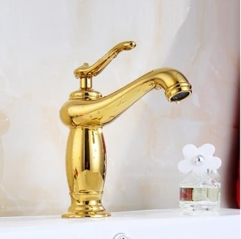 Bakreni miješac za umivaonik SE-6411, keramički disk ventil, topla/hladna voda, 0–90°C, ulaz 1/2"