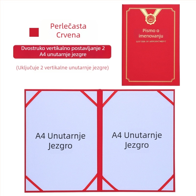 Pismo o imenovanju s toplom folijom zlatnog sjaja i perla-mat završnom obradom na papiru. Specifikacije: 12K, 8K, 6K, 5K, 16K. Namijenjeno učenicima, nastavnicima, javnim službenicima, službenicima i zaposlenicima tvrtke.