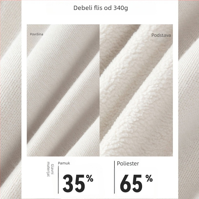 Ženska sportska jakna s kapuljom i odvojivim stojećim ovratnikom, dugi rukavi, debeli materijal, mješavina pamuka i poliestera