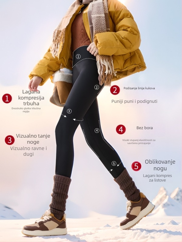 Legice s flis podstavom, visokim pojasom, tople i tijesno prilagodljive (Sastav: Nylon 50–70%, Alpaka 30–50%, Spandex; 450 g; visoka elastičnost; ekstra debeli; toplinska izolacija do -10°C)