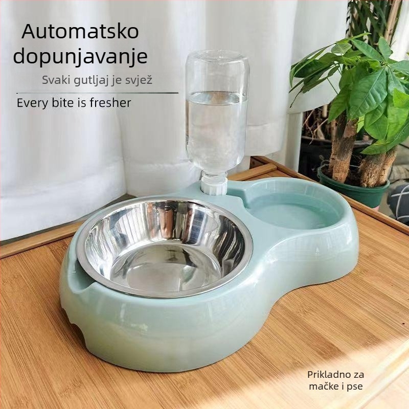 Posuda za hranjenje mačaka s integriranom vodom i hranom — Materijal: plast + nehrđajući čelik; Automatsko hranjenje; Marca: Dog Overlord; Pakiranje: 50; Za mačke