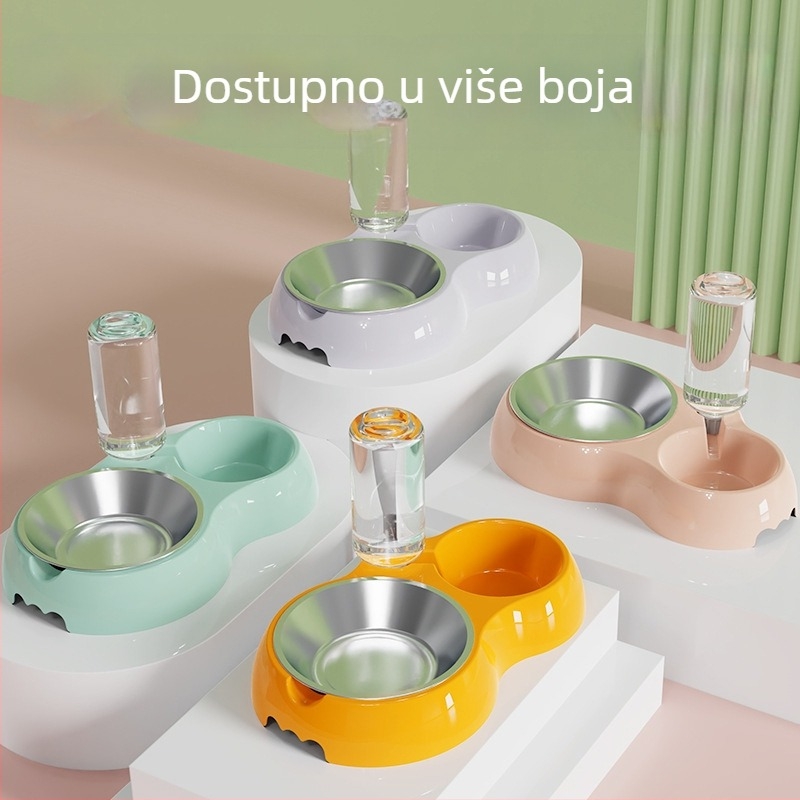 Posuda za hranjenje mačaka s integriranom vodom i hranom — Materijal: plast + nehrđajući čelik; Automatsko hranjenje; Marca: Dog Overlord; Pakiranje: 50; Za mačke