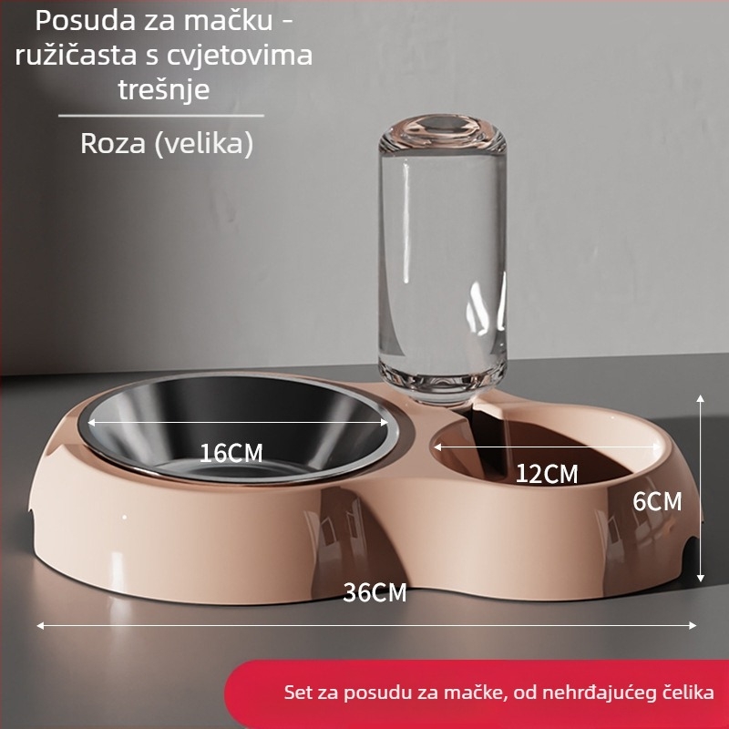 Posuda za hranjenje mačaka s integriranom vodom i hranom — Materijal: plast + nehrđajući čelik; Automatsko hranjenje; Marca: Dog Overlord; Pakiranje: 50; Za mačke