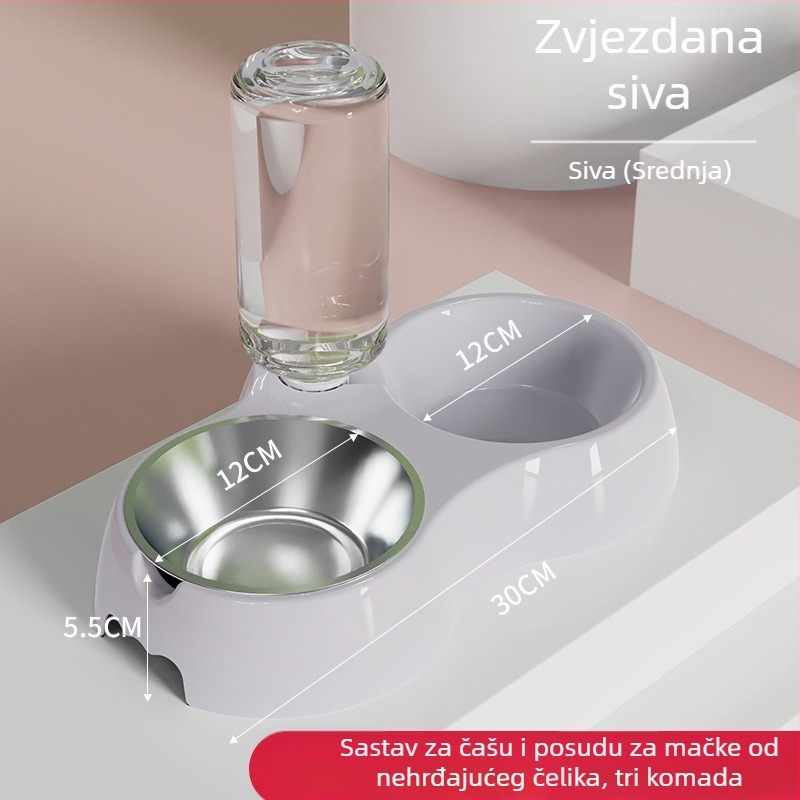 Posuda za hranjenje mačaka s integriranom vodom i hranom — Materijal: plast + nehrđajući čelik; Automatsko hranjenje; Marca: Dog Overlord; Pakiranje: 50; Za mačke