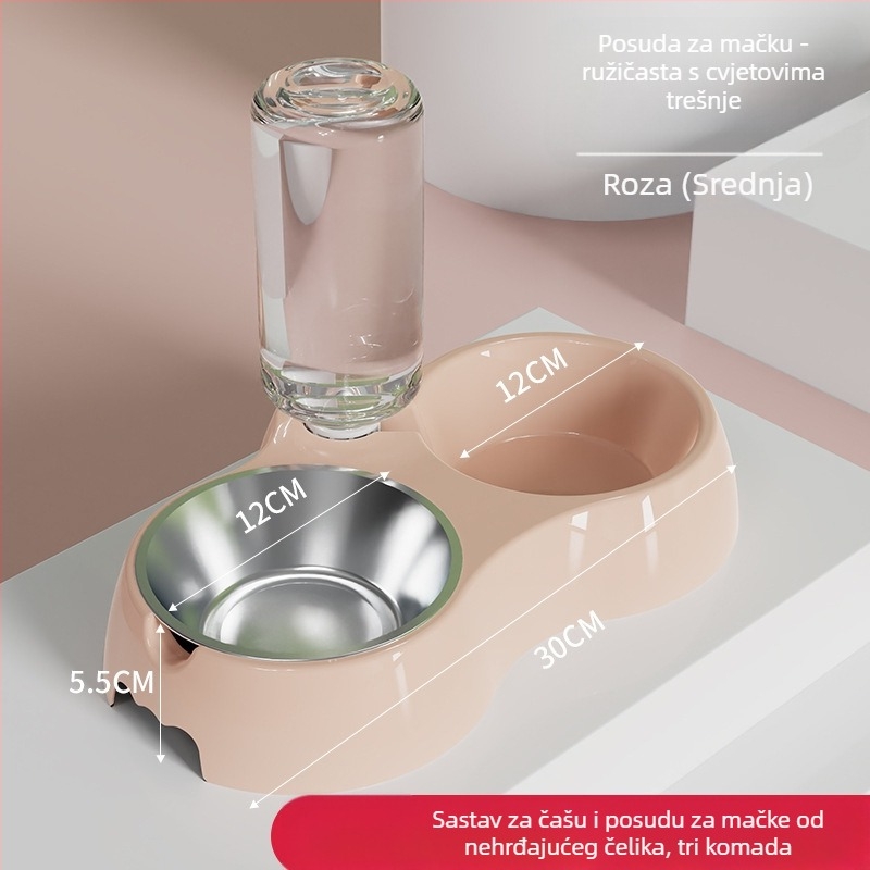 Posuda za hranjenje mačaka s integriranom vodom i hranom — Materijal: plast + nehrđajući čelik; Automatsko hranjenje; Marca: Dog Overlord; Pakiranje: 50; Za mačke