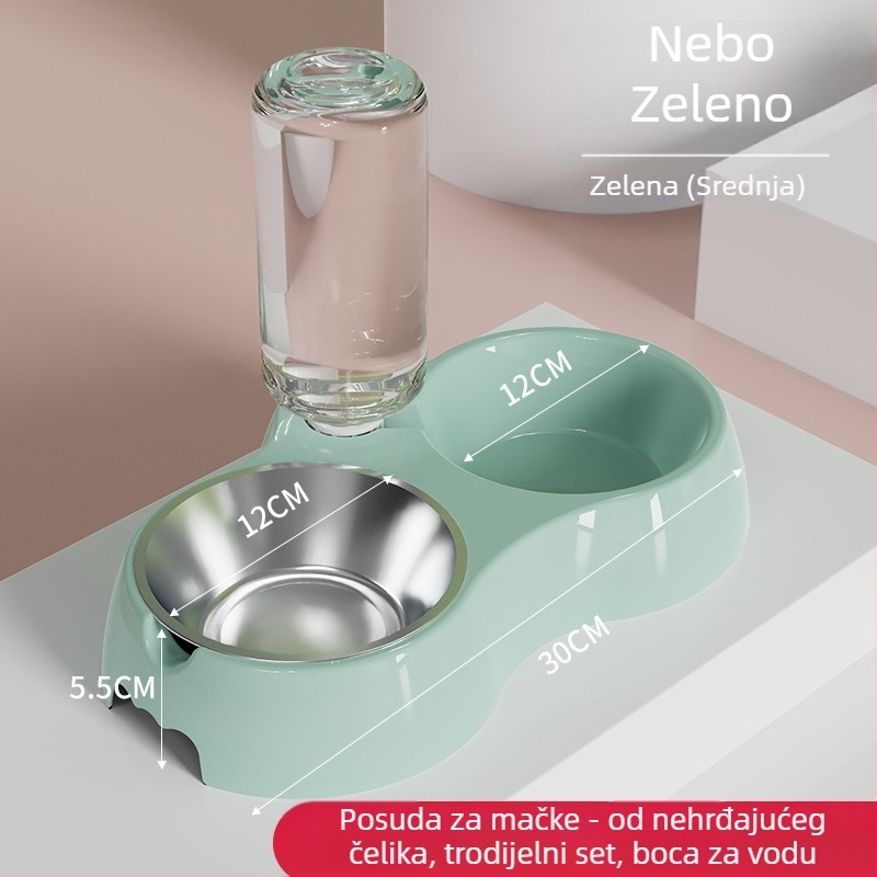 Posuda za hranjenje mačaka s integriranom vodom i hranom — Materijal: plast + nehrđajući čelik; Automatsko hranjenje; Marca: Dog Overlord; Pakiranje: 50; Za mačke