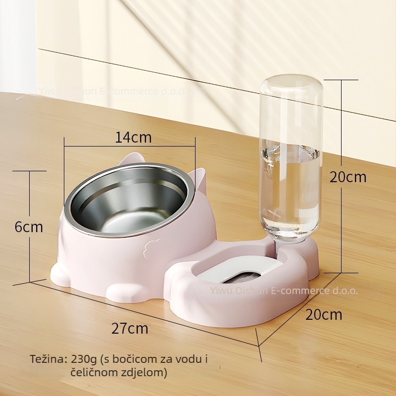 Posuda za hranjenje mačaka s integriranom vodom i hranom — Materijal: plast + nehrđajući čelik; Automatsko hranjenje; Marca: Dog Overlord; Pakiranje: 50; Za mačke