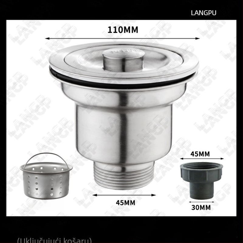 Kuhinjska odvodnja sudopera 8110 – nehrđajući čelik, LP, oblik P, vučni tip