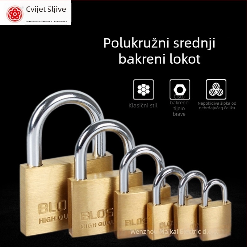 Plum Blossom Lock BC075 kućna brava od bakarnog legura, lukasto oblikovana – za ormariće, ladice, vrata i studentske domove
