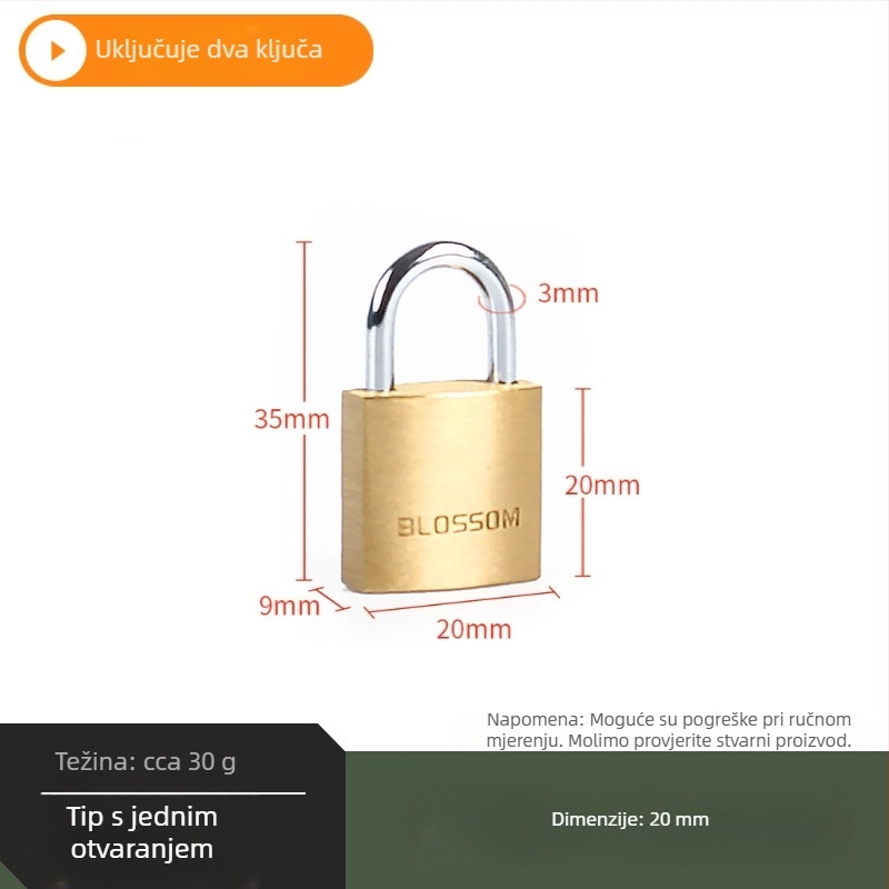 Plum Blossom Lock BC075 kućna brava od bakarnog legura, lukasto oblikovana – za ormariće, ladice, vrata i studentske domove