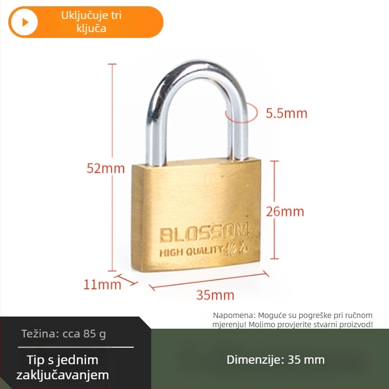 Plum Blossom Lock BC075 kućna brava od bakarnog legura, lukasto oblikovana – za ormariće, ladice, vrata i studentske domove