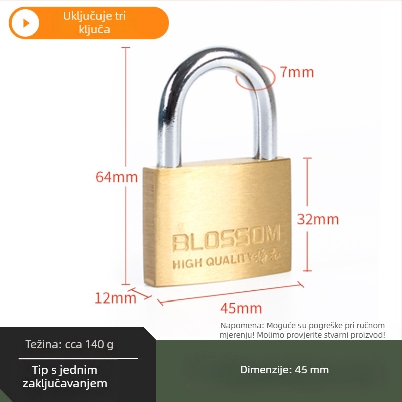 Plum Blossom Lock BC075 kućna brava od bakarnog legura, lukasto oblikovana – za ormariće, ladice, vrata i studentske domove