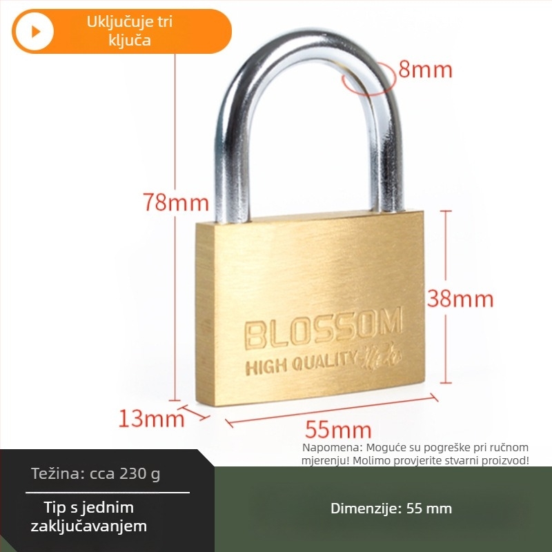 Plum Blossom Lock BC075 kućna brava od bakarnog legura, lukasto oblikovana – za ormariće, ladice, vrata i studentske domove