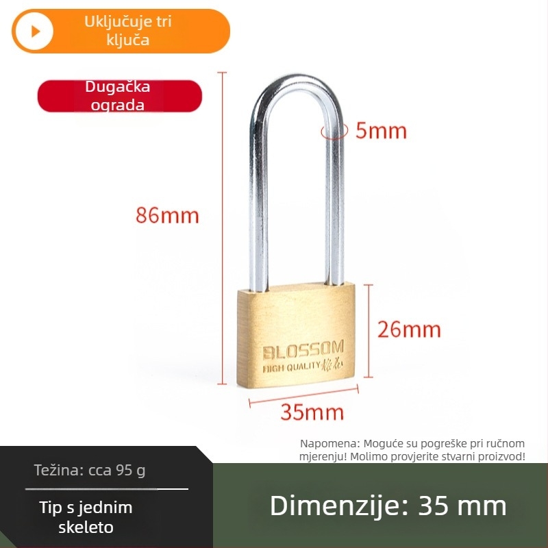 Plum Blossom Lock BC075 kućna brava od bakarnog legura, lukasto oblikovana – za ormariće, ladice, vrata i studentske domove