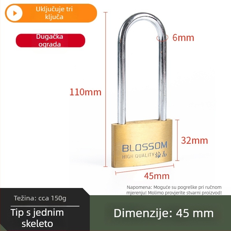 Plum Blossom Lock BC075 kućna brava od bakarnog legura, lukasto oblikovana – za ormariće, ladice, vrata i studentske domove