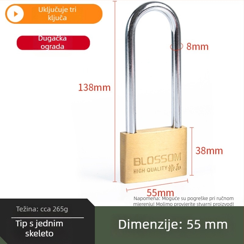 Plum Blossom Lock BC075 kućna brava od bakarnog legura, lukasto oblikovana – za ormariće, ladice, vrata i studentske domove
