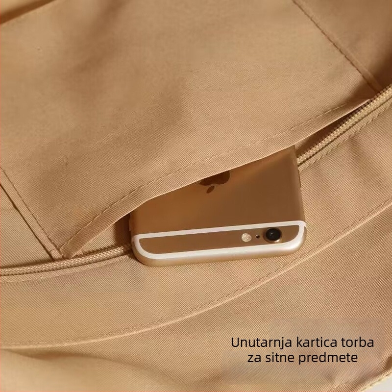 Torba od slame tote - gradski minimalistički stil, vodoravan kvadratnog oblika, zatvaranje zipom, unutarnja džep za telefon