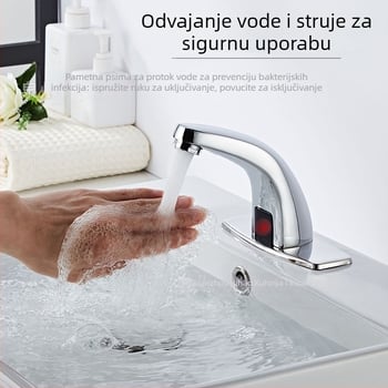Senzorski faucet za umivaonik - nehrđajući čelik, keramički disk ventil, montaža na ploču, Ø20 ulaz/izlaz, jednostruki ručica