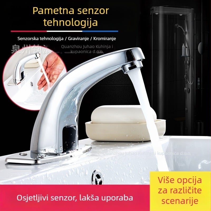 Senzorski faucet za umivaonik - nehrđajući čelik, keramički disk ventil, montaža na ploču, Ø20 ulaz/izlaz, jednostruki ručica