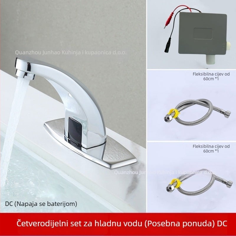 Senzorski faucet za umivaonik - nehrđajući čelik, keramički disk ventil, montaža na ploču, Ø20 ulaz/izlaz, jednostruki ručica