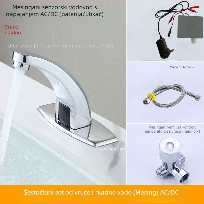 Senzorski faucet za umivaonik - nehrđajući čelik, keramički disk ventil, montaža na ploču, Ø20 ulaz/izlaz, jednostruki ručica