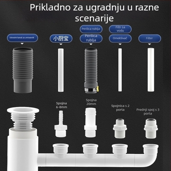 PVC kuhinjski odvodni T-spoj s tri izlaza i prefiltr za kontrolu mirisa