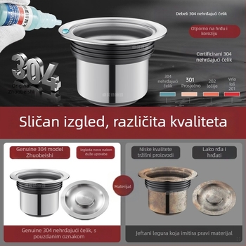 Dvoslojni koš za odvod vode od nehrđajućeg čelika za sudoper – univerzalno za jednostavne i dvostruke sudopere, 304 nehrđajući čelik, moderni minimalistički stil