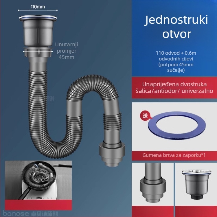 Dvoslojni koš za odvod vode od nehrđajućeg čelika za sudoper – univerzalno za jednostavne i dvostruke sudopere, 304 nehrđajući čelik, moderni minimalistički stil