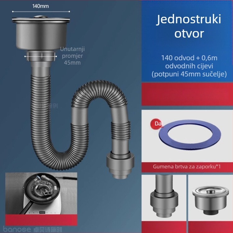 Dvoslojni koš za odvod vode od nehrđajućeg čelika za sudoper – univerzalno za jednostavne i dvostruke sudopere, 304 nehrđajući čelik, moderni minimalistički stil
