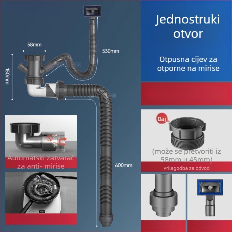 Dvoslojni koš za odvod vode od nehrđajućeg čelika za sudoper – univerzalno za jednostavne i dvostruke sudopere, 304 nehrđajući čelik, moderni minimalistički stil