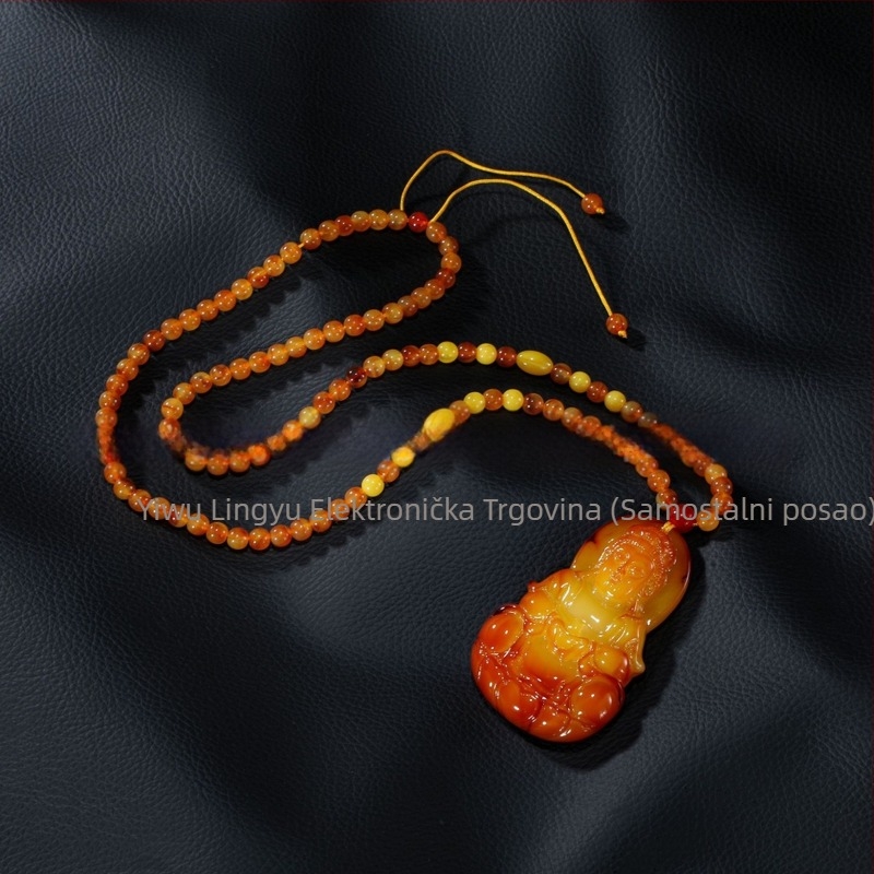 Jantarni privjesak zmaja na pulover lance, lanac s kuglicama, dugi unisex nakit, kapljasti oblik, vintage stil