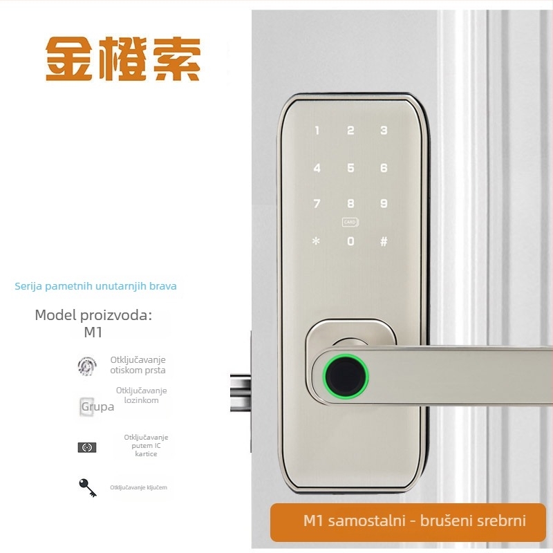 Pametni zaključavanje s otiskom prsta za unutarnje drvene vrata – model M1, kapacitet otisaka 100, brzina skeniranja <0,01 s, radna temperatura -20°C do 60°C, radni vijek 500 000 ciklusa