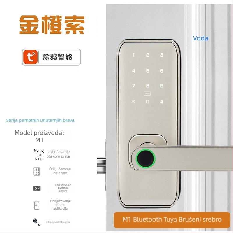 Pametni zaključavanje s otiskom prsta za unutarnje drvene vrata – model M1, kapacitet otisaka 100, brzina skeniranja <0,01 s, radna temperatura -20°C do 60°C, radni vijek 500 000 ciklusa