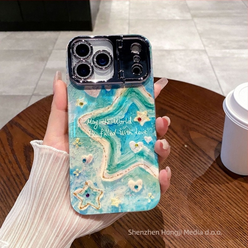 Kućište za telefon s rhinestones u dizajnu uljne slike s cvjetnim motivom, za Apple iPhone, materijal akril+TPU, držač objektiva, zaštita od padova