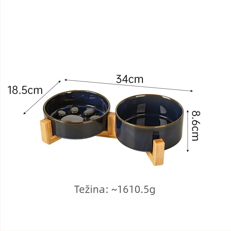 Keramičke posude za kućne ljubimce (mačke i psi), japanskog stila, pečene u peći, dvostruke zdjele s sporim hranjenjem, zaštita od gušenja i prolijevanja