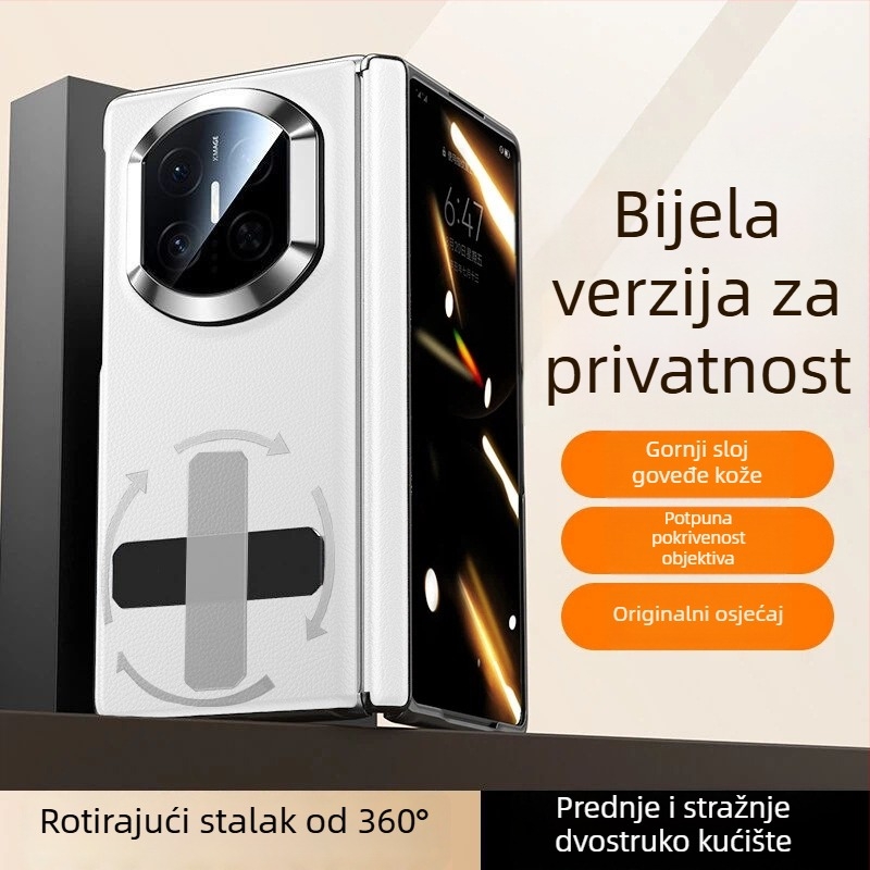 Kožna futrola za Huawei Mate X7 s centralnim šarkom, potpuna zaštita kućišta i zaslona, integrirani zaštitni film za sklopivi zaslon