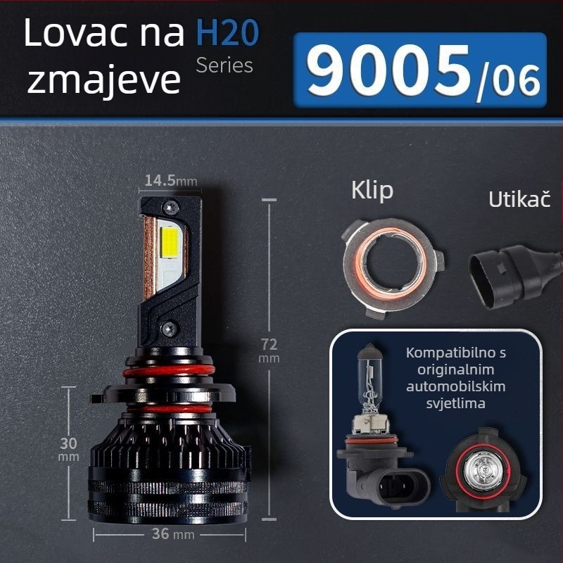 LED automobilske svjetlosne lampe za niski snop, kompatibilno s H1/4/7/11/9005/9012, 12V, 80–90W