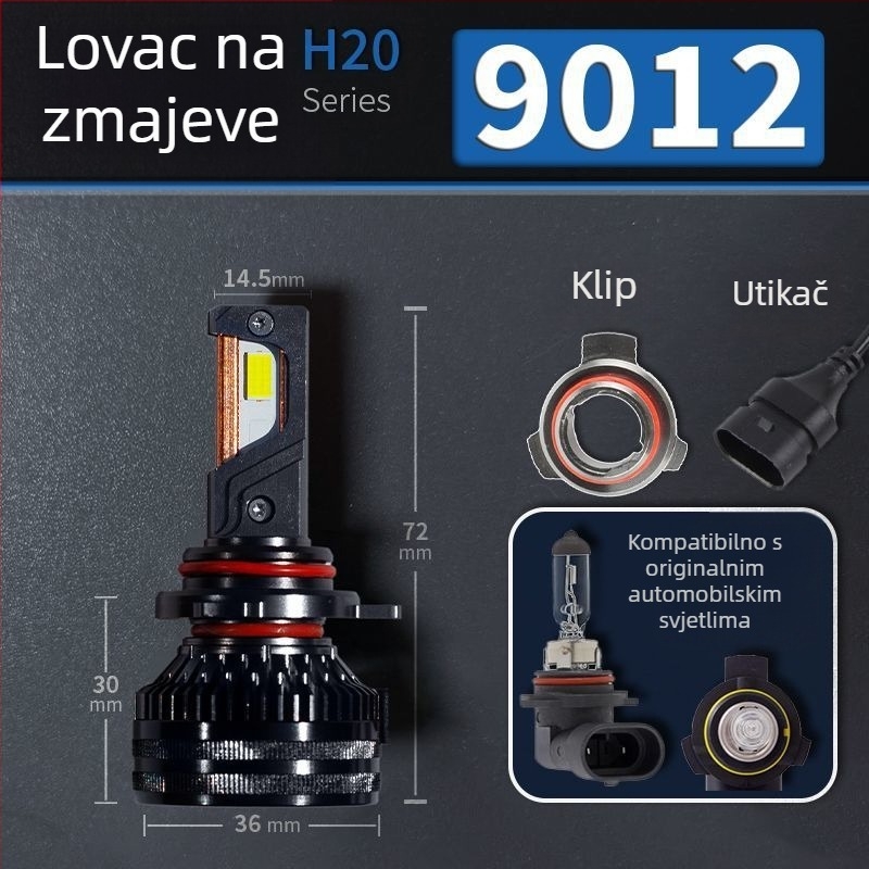 LED automobilske svjetlosne lampe za niski snop, kompatibilno s H1/4/7/11/9005/9012, 12V, 80–90W