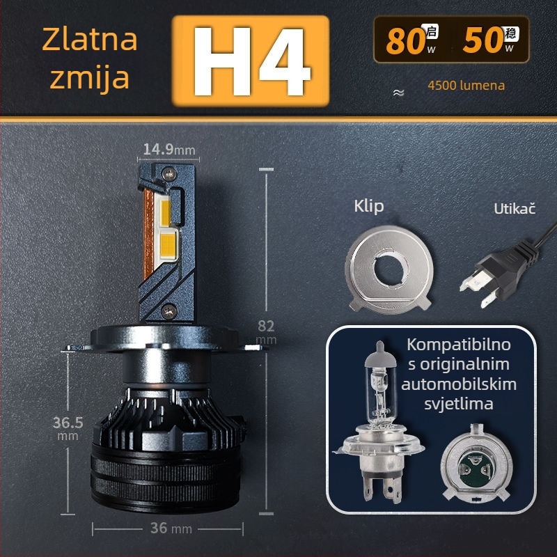 LED automobilske svjetlosne lampe za niski snop, kompatibilno s H1/4/7/11/9005/9012, 12V, 80–90W