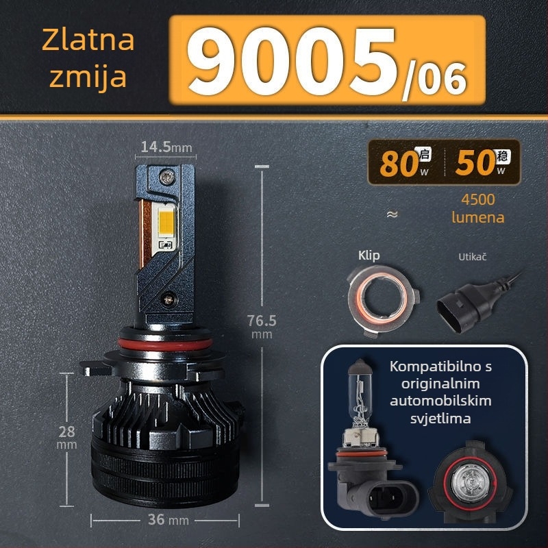 LED automobilske svjetlosne lampe za niski snop, kompatibilno s H1/4/7/11/9005/9012, 12V, 80–90W